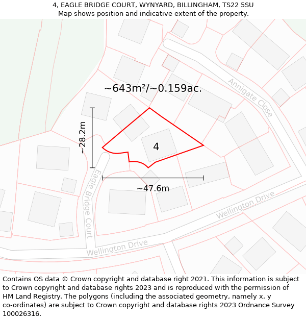 4, EAGLE BRIDGE COURT, WYNYARD, BILLINGHAM, TS22 5SU: Plot and title map