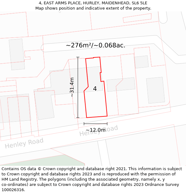 4, EAST ARMS PLACE, HURLEY, MAIDENHEAD, SL6 5LE: Plot and title map