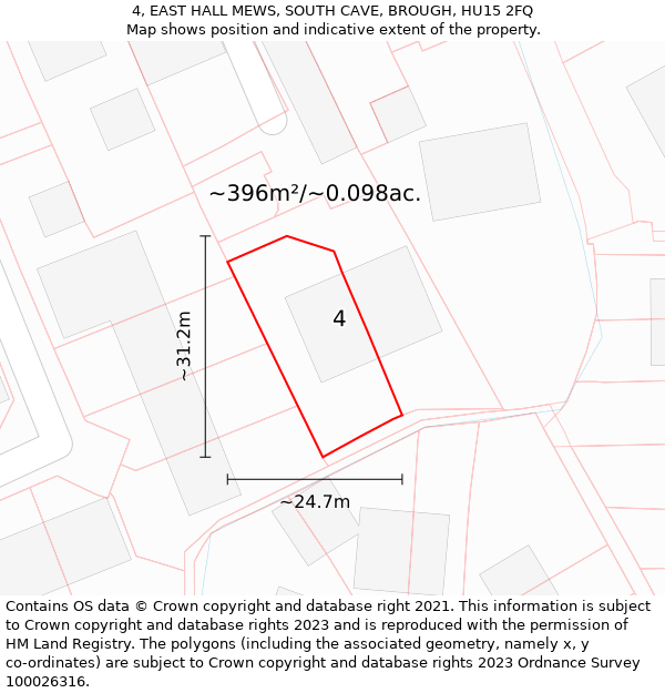 4, EAST HALL MEWS, SOUTH CAVE, BROUGH, HU15 2FQ: Plot and title map