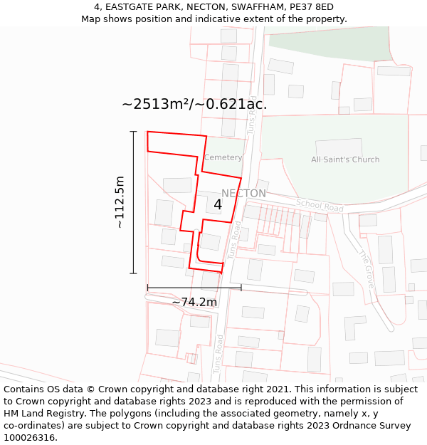 4, EASTGATE PARK, NECTON, SWAFFHAM, PE37 8ED: Plot and title map