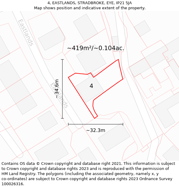 4, EASTLANDS, STRADBROKE, EYE, IP21 5JA: Plot and title map