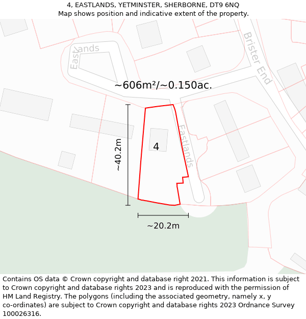 4, EASTLANDS, YETMINSTER, SHERBORNE, DT9 6NQ: Plot and title map