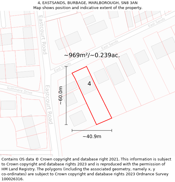 4, EASTSANDS, BURBAGE, MARLBOROUGH, SN8 3AN: Plot and title map