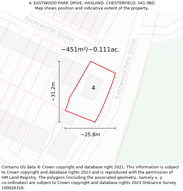 4, EASTWOOD PARK DRIVE, HASLAND, CHESTERFIELD, S41 0BD: Plot and title map