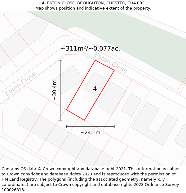 4, EATON CLOSE, BROUGHTON, CHESTER, CH4 0RF: Plot and title map