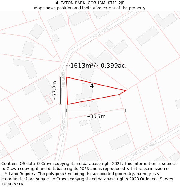 4, EATON PARK, COBHAM, KT11 2JE: Plot and title map