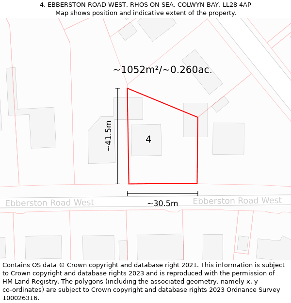 4, EBBERSTON ROAD WEST, RHOS ON SEA, COLWYN BAY, LL28 4AP: Plot and title map