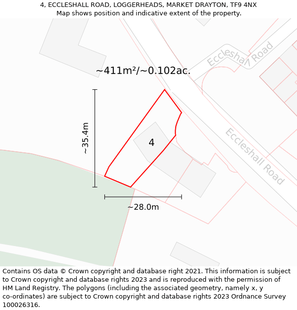 4, ECCLESHALL ROAD, LOGGERHEADS, MARKET DRAYTON, TF9 4NX: Plot and title map