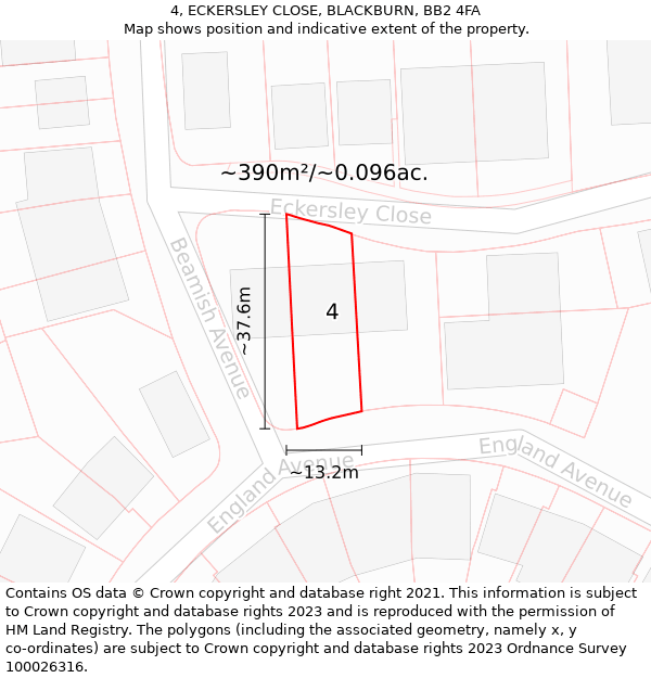 4, ECKERSLEY CLOSE, BLACKBURN, BB2 4FA: Plot and title map