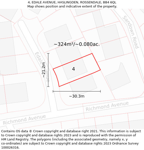 4, EDALE AVENUE, HASLINGDEN, ROSSENDALE, BB4 6QL: Plot and title map