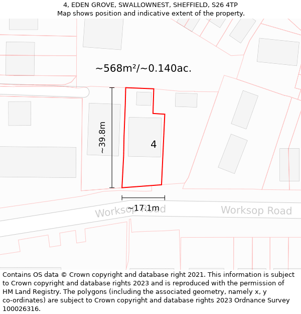 4, EDEN GROVE, SWALLOWNEST, SHEFFIELD, S26 4TP: Plot and title map