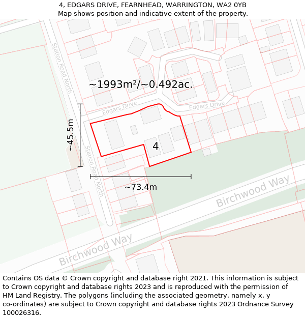 4, EDGARS DRIVE, FEARNHEAD, WARRINGTON, WA2 0YB: Plot and title map