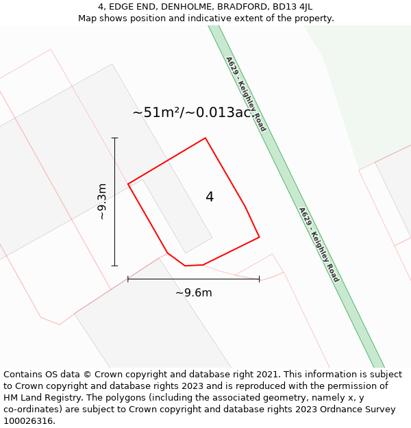 4, EDGE END, DENHOLME, BRADFORD, BD13 4JL: Plot and title map