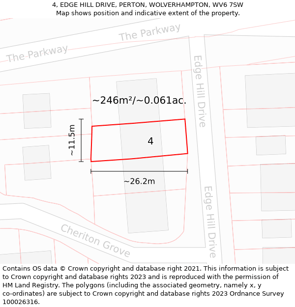 4, EDGE HILL DRIVE, PERTON, WOLVERHAMPTON, WV6 7SW: Plot and title map