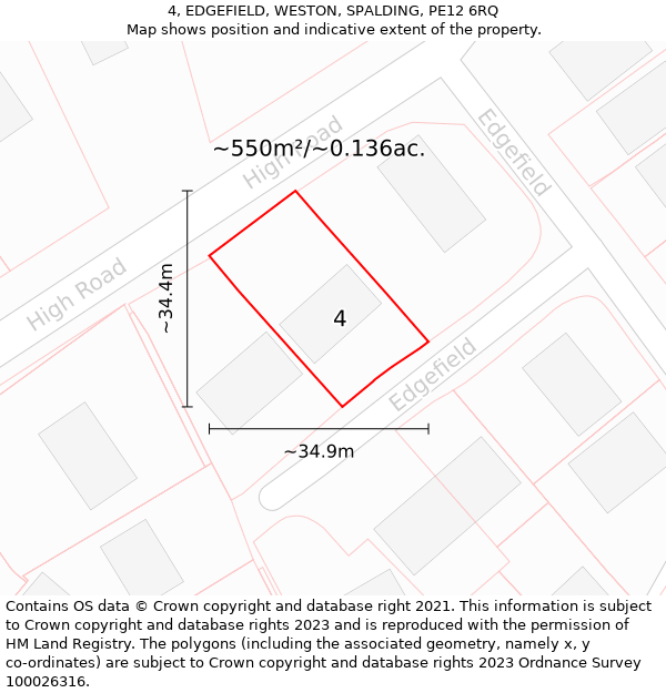 4, EDGEFIELD, WESTON, SPALDING, PE12 6RQ: Plot and title map