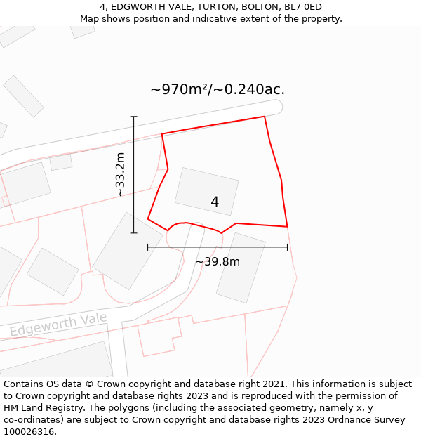 4, EDGWORTH VALE, TURTON, BOLTON, BL7 0ED: Plot and title map