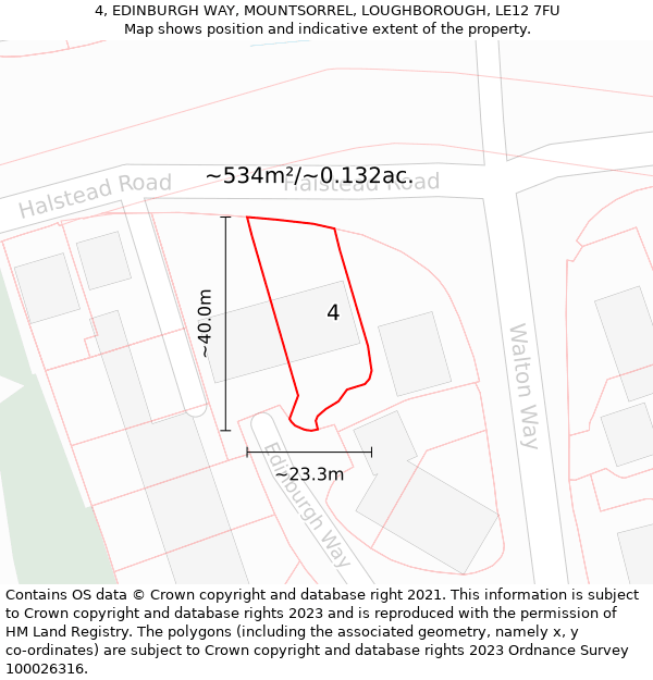 4, EDINBURGH WAY, MOUNTSORREL, LOUGHBOROUGH, LE12 7FU: Plot and title map