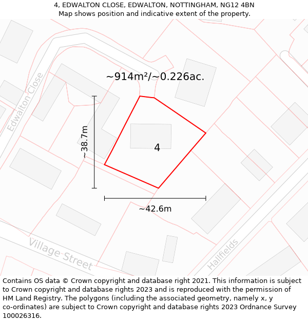 4, EDWALTON CLOSE, EDWALTON, NOTTINGHAM, NG12 4BN: Plot and title map