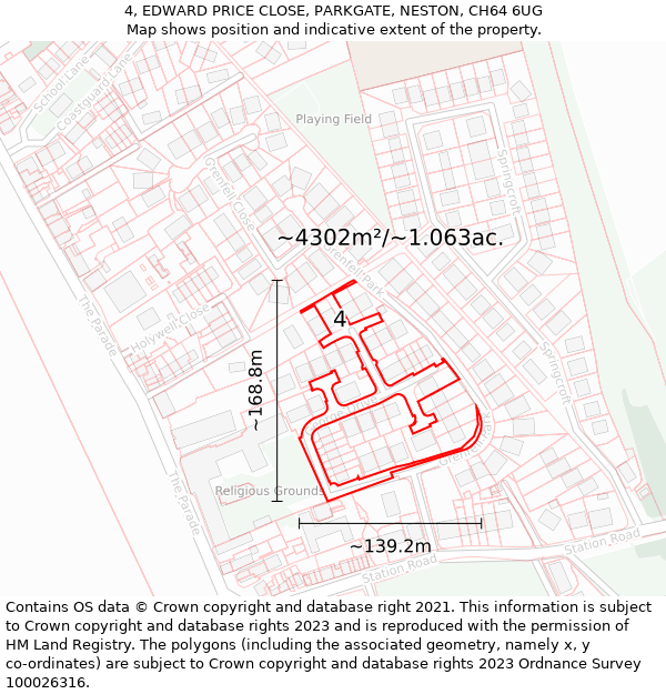 4, EDWARD PRICE CLOSE, PARKGATE, NESTON, CH64 6UG: Plot and title map