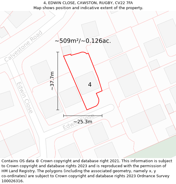 4, EDWIN CLOSE, CAWSTON, RUGBY, CV22 7FA: Plot and title map