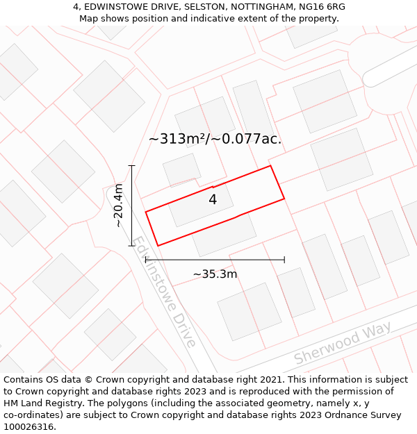 4, EDWINSTOWE DRIVE, SELSTON, NOTTINGHAM, NG16 6RG: Plot and title map