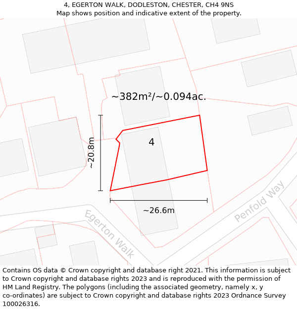 4, EGERTON WALK, DODLESTON, CHESTER, CH4 9NS: Plot and title map