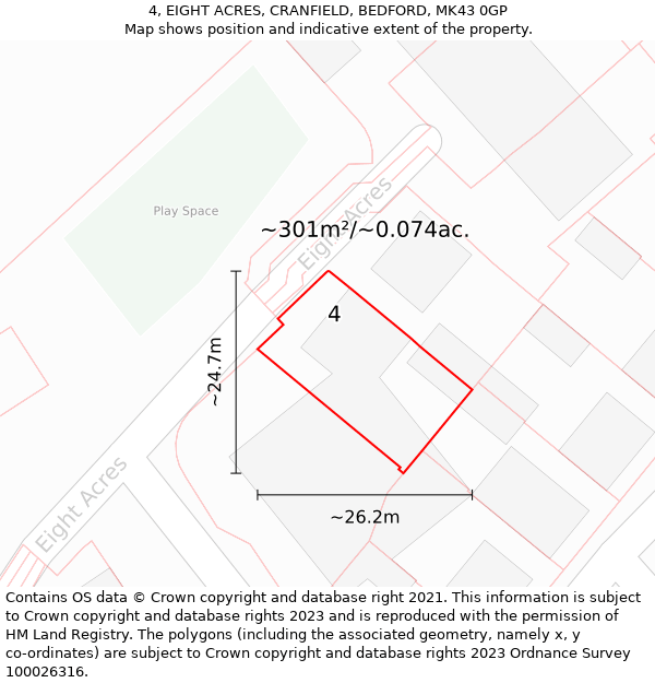 4, EIGHT ACRES, CRANFIELD, BEDFORD, MK43 0GP: Plot and title map