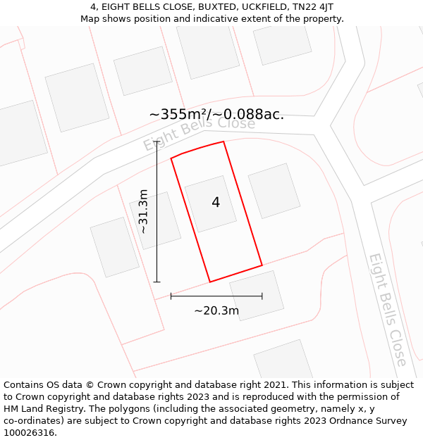 4, EIGHT BELLS CLOSE, BUXTED, UCKFIELD, TN22 4JT: Plot and title map