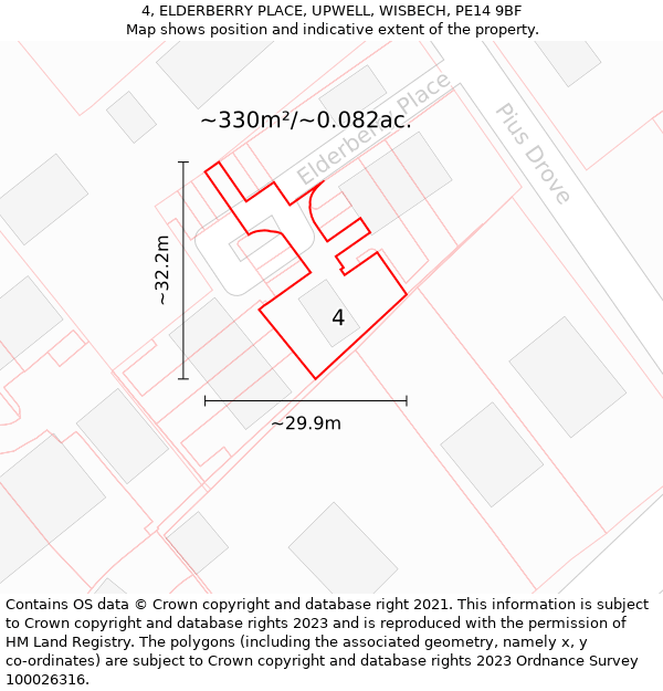 4, ELDERBERRY PLACE, UPWELL, WISBECH, PE14 9BF: Plot and title map