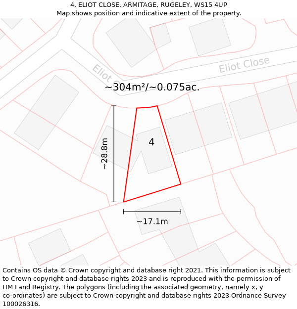 4, ELIOT CLOSE, ARMITAGE, RUGELEY, WS15 4UP: Plot and title map