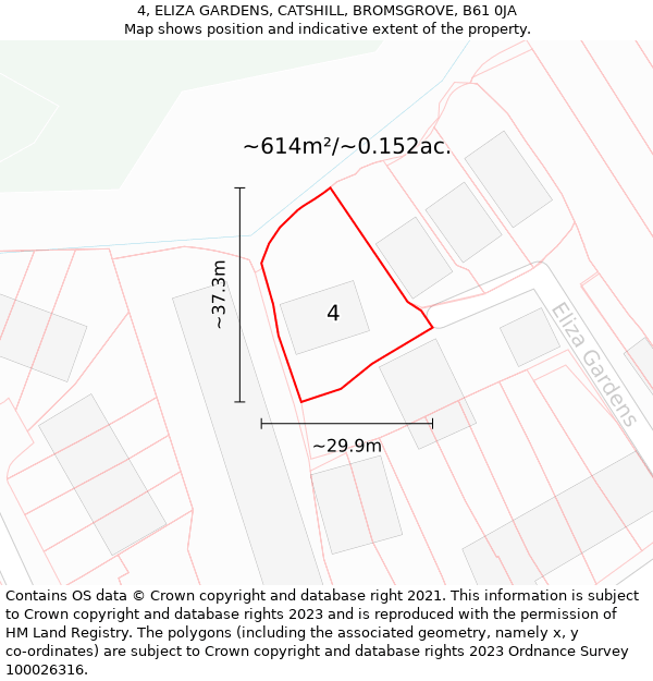 4, ELIZA GARDENS, CATSHILL, BROMSGROVE, B61 0JA: Plot and title map