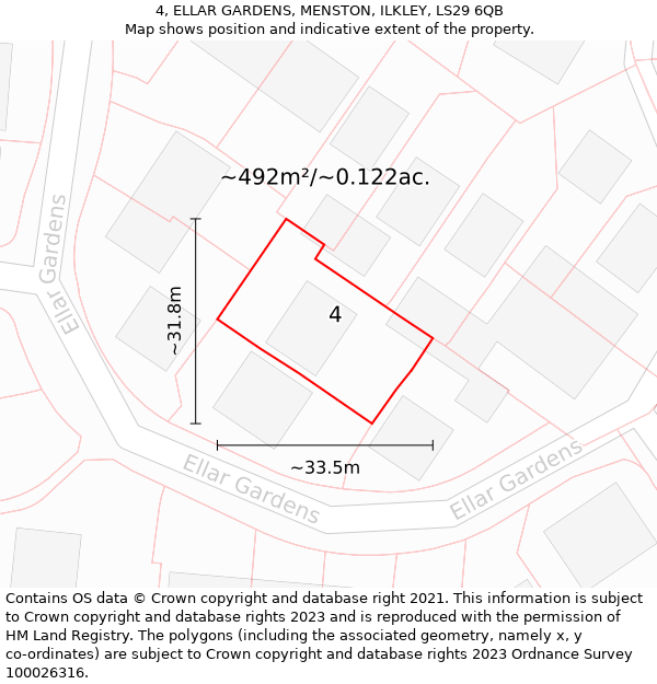 4, ELLAR GARDENS, MENSTON, ILKLEY, LS29 6QB: Plot and title map