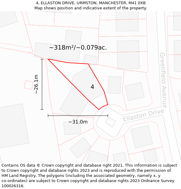 4, ELLASTON DRIVE, URMSTON, MANCHESTER, M41 0XB: Plot and title map