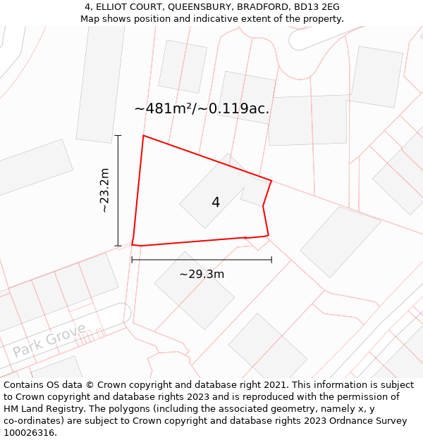 4, ELLIOT COURT, QUEENSBURY, BRADFORD, BD13 2EG: Plot and title map