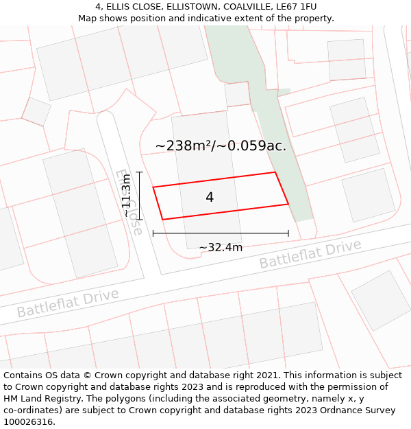 4, ELLIS CLOSE, ELLISTOWN, COALVILLE, LE67 1FU: Plot and title map