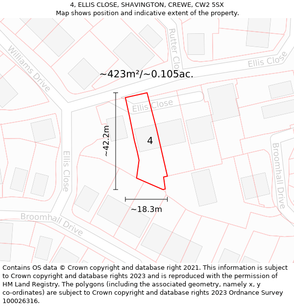 4, ELLIS CLOSE, SHAVINGTON, CREWE, CW2 5SX: Plot and title map