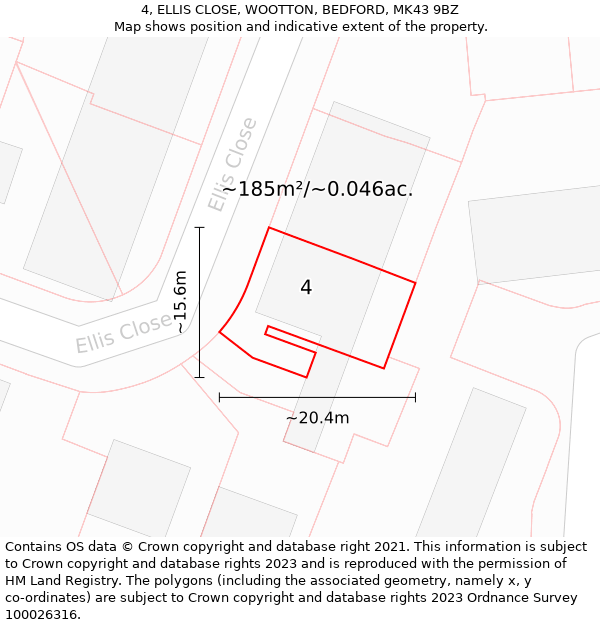 4, ELLIS CLOSE, WOOTTON, BEDFORD, MK43 9BZ: Plot and title map