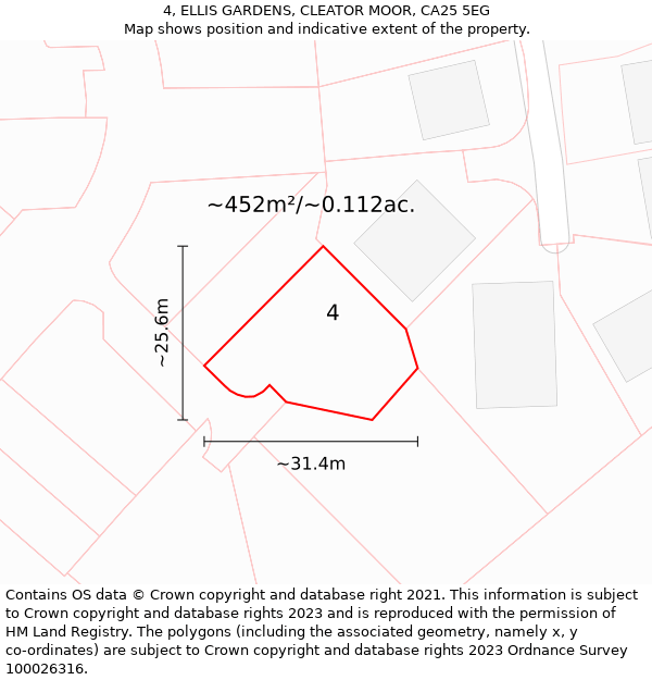 4, ELLIS GARDENS, CLEATOR MOOR, CA25 5EG: Plot and title map