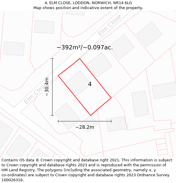 4, ELM CLOSE, LODDON, NORWICH, NR14 6LG: Plot and title map