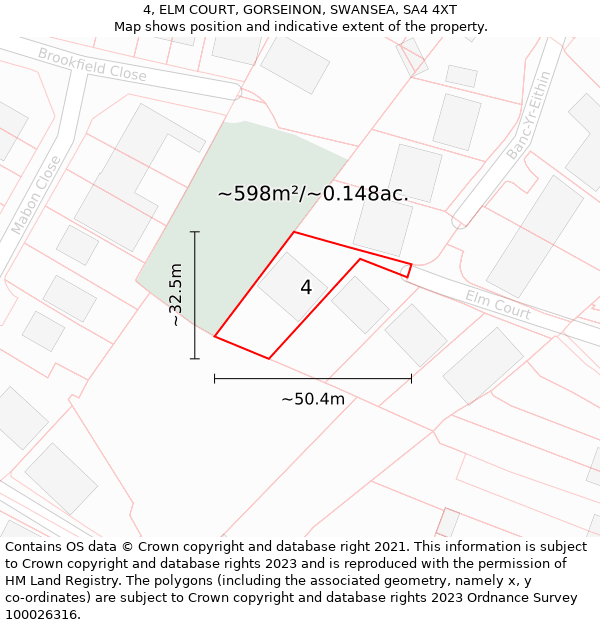 4, ELM COURT, GORSEINON, SWANSEA, SA4 4XT: Plot and title map