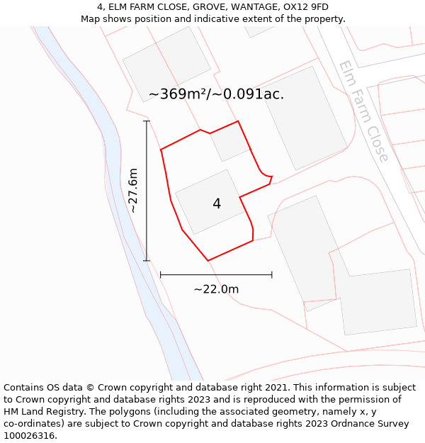 4, ELM FARM CLOSE, GROVE, WANTAGE, OX12 9FD: Plot and title map