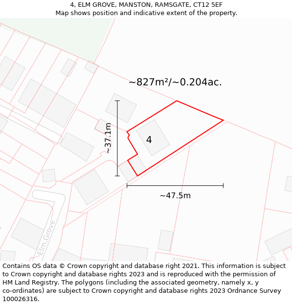 4, ELM GROVE, MANSTON, RAMSGATE, CT12 5EF: Plot and title map