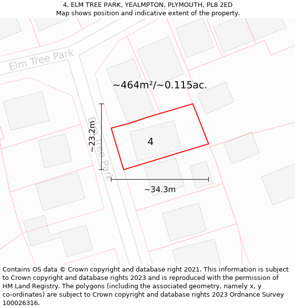 4, ELM TREE PARK, YEALMPTON, PLYMOUTH, PL8 2ED: Plot and title map