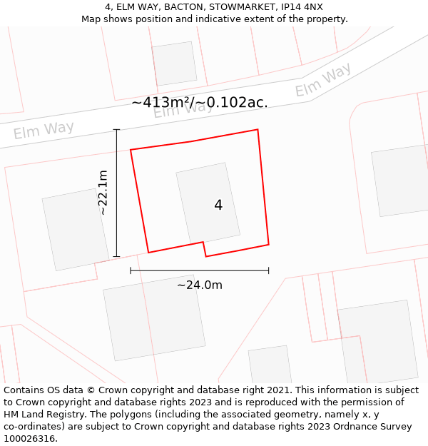 4, ELM WAY, BACTON, STOWMARKET, IP14 4NX: Plot and title map