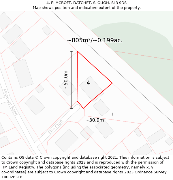 4, ELMCROFT, DATCHET, SLOUGH, SL3 9DS: Plot and title map