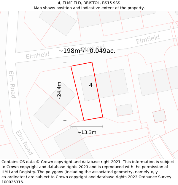 4, ELMFIELD, BRISTOL, BS15 9SS: Plot and title map