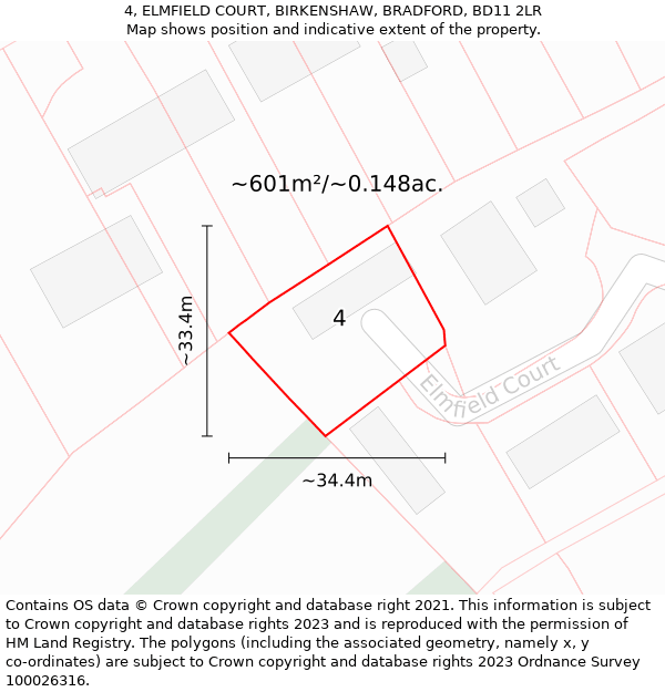 4, ELMFIELD COURT, BIRKENSHAW, BRADFORD, BD11 2LR: Plot and title map