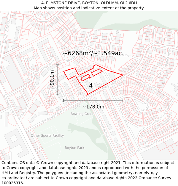 4, ELMSTONE DRIVE, ROYTON, OLDHAM, OL2 6DH: Plot and title map