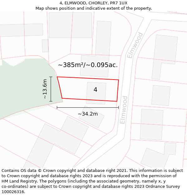 4, ELMWOOD, CHORLEY, PR7 1UX: Plot and title map