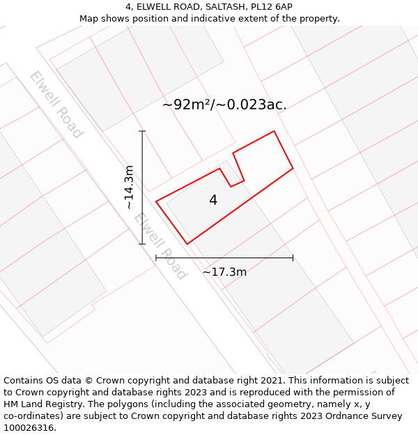 4, ELWELL ROAD, SALTASH, PL12 6AP: Plot and title map